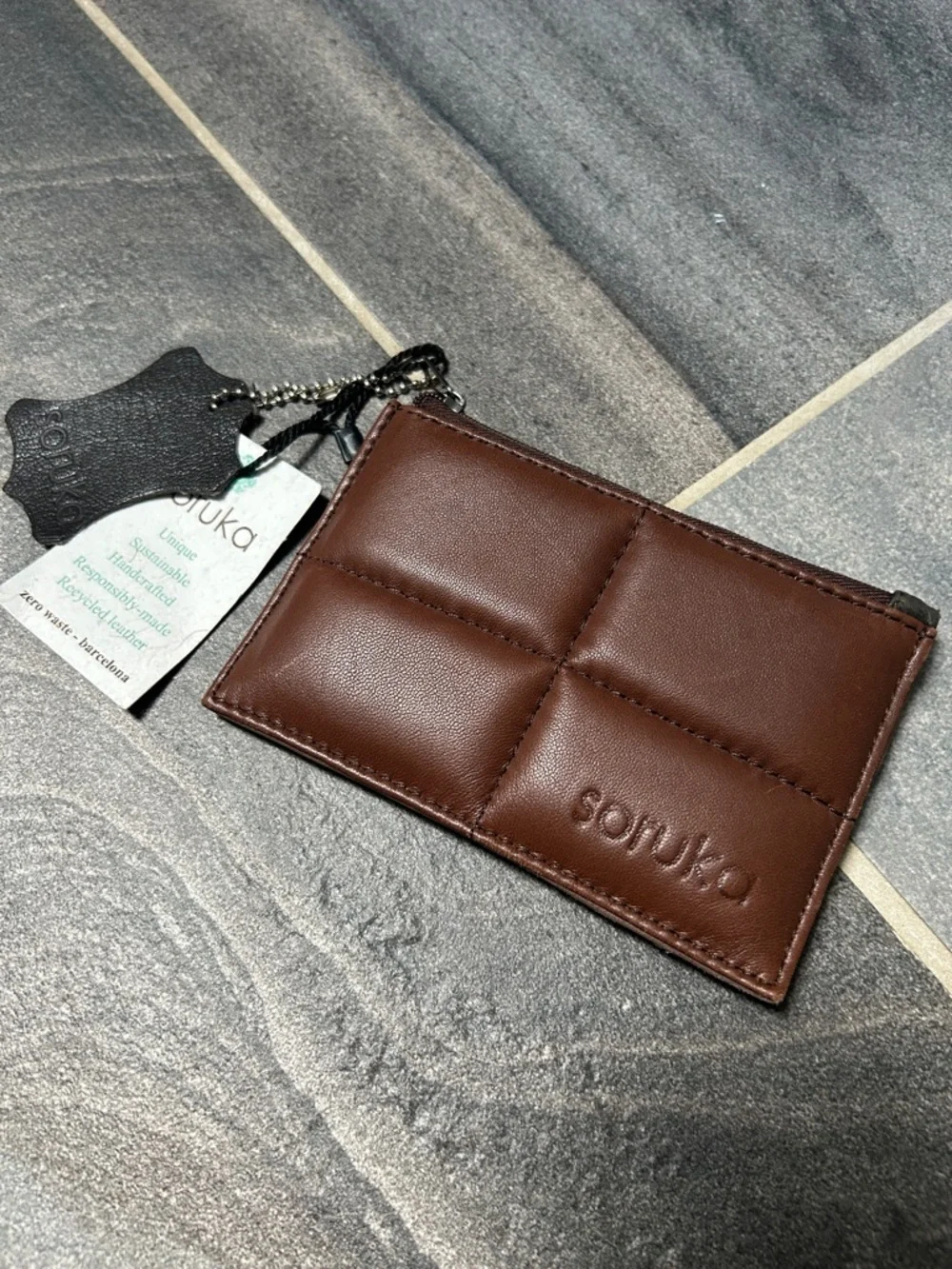 soruka Brown Quilted Leather Card & Key Holder